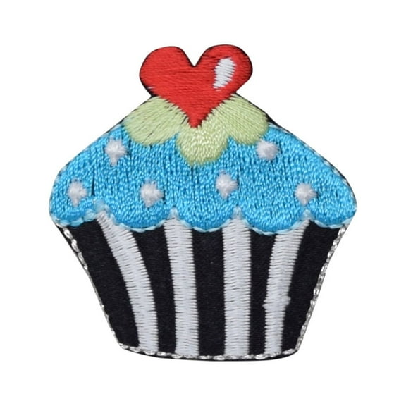 Cupcake - Black/White Striped - Heart - Iron on Applique/Embroidered Patch