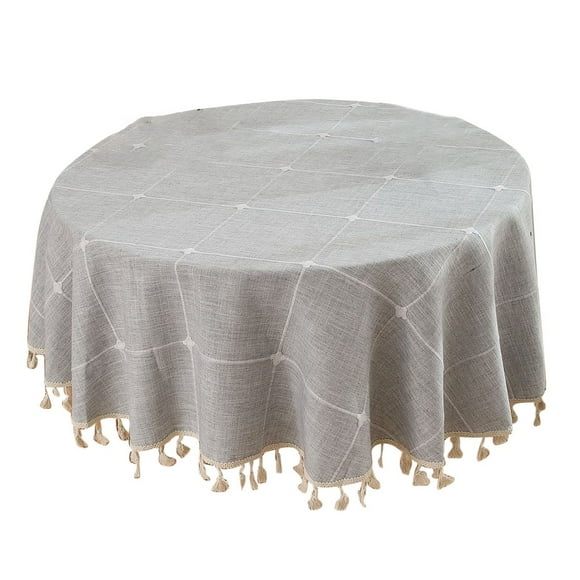 Ropa de Mesa RúStica de 59 Pulgadas para Mesas Redondas Sin Arrugas Al Aire Libre para Fiestas Manteles Bordados (Gris Entramado)