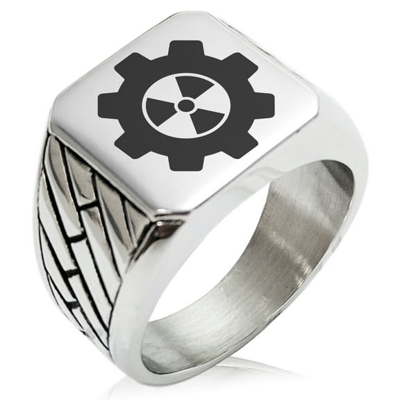 Stainless Steel Radioactive Gear Geometric Pattern Biker Style Polished Ring
