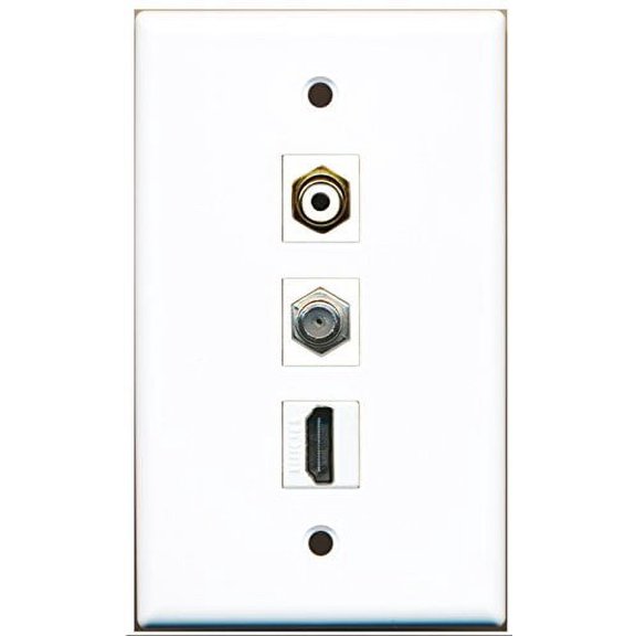 RiteAV - 1 Port HDMI and 1 Port RCA White and 1 Port Coax Cable TV- F-Type Wall Plate