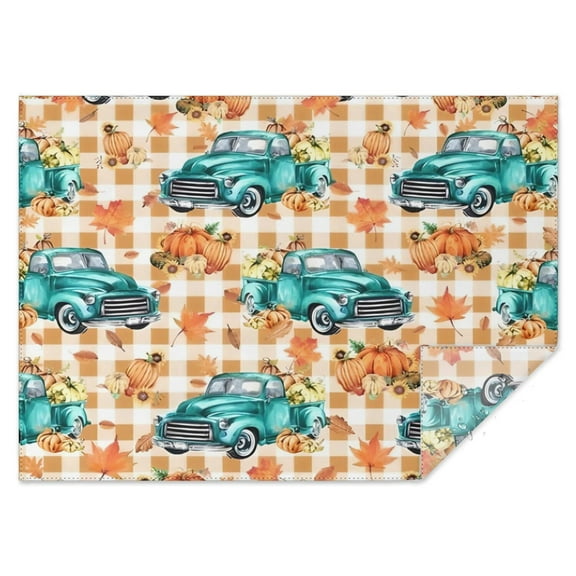 Trucks Pumpkins Fall Leaves Pattern Rectangle Tablecloth 60"x84",Waterproof Polyester Rectangle Table Cloth, Wipeable Spillproof Polyester Tablecloth for Dining, Camping, Indoor and Outdoor