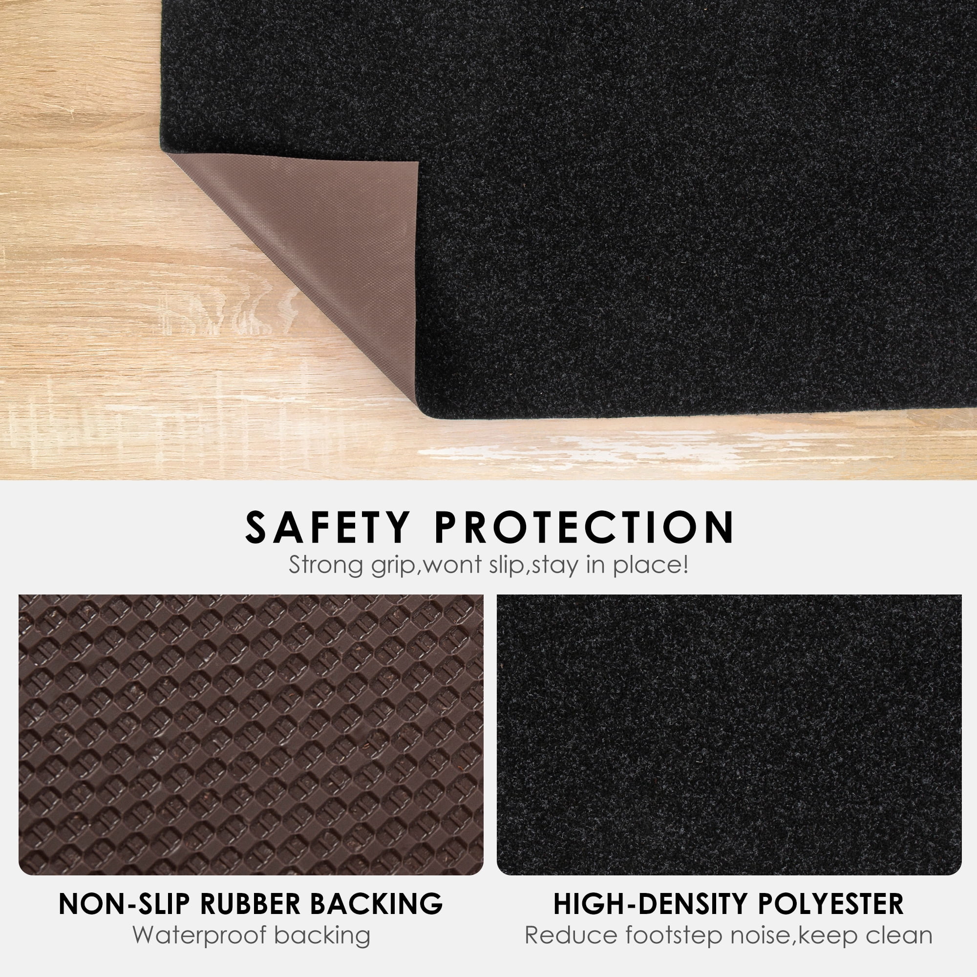 Koloko Outdoor Runner Rug Indoor Non-Slip Area Rugs Custom Size Carpet Runners with Rubber Backing Mat for Hallway Kitchen Entryway Garage Laundry Solid Black, 2ft x 16ft