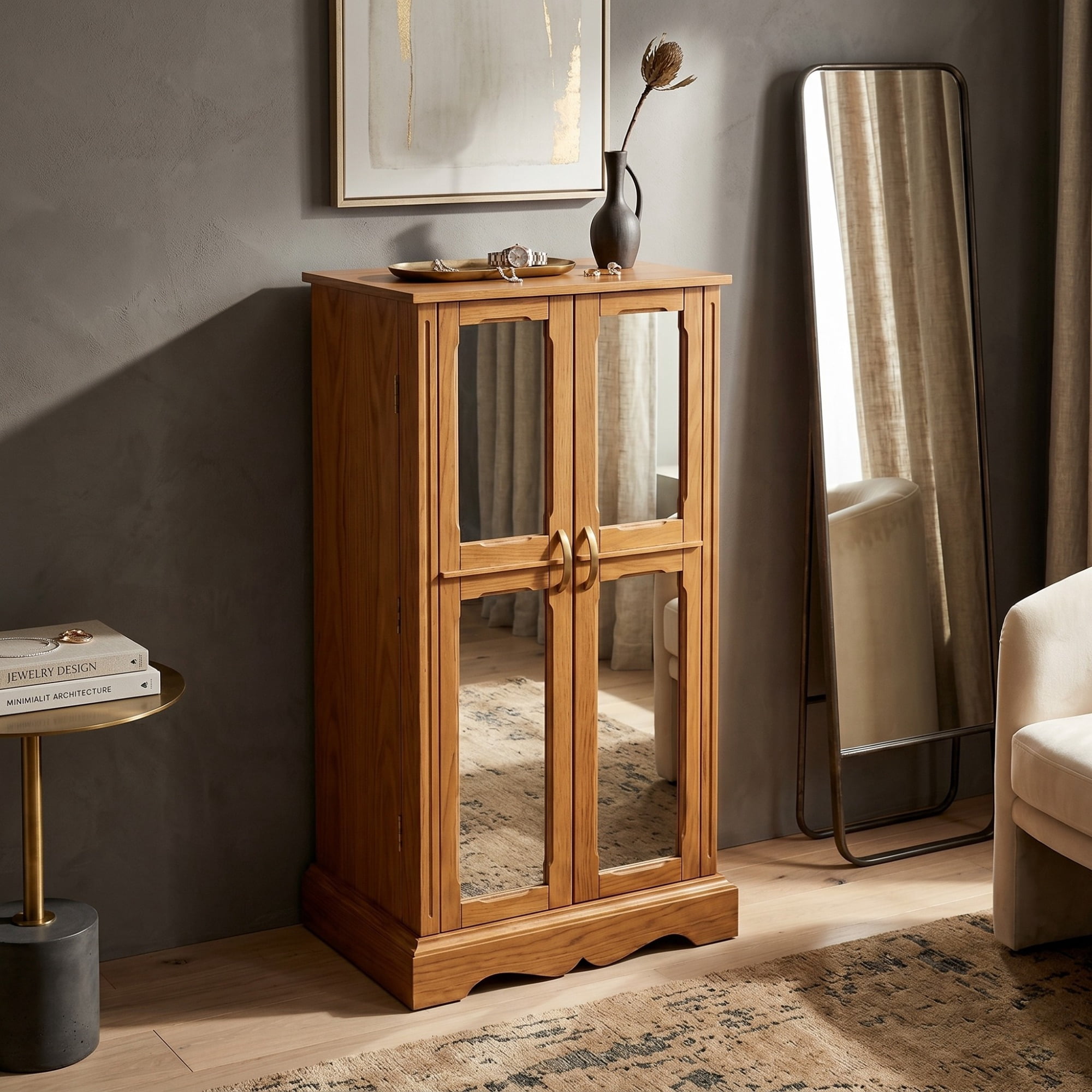 Hives & Honey Chelsea Standing Jewelry Armoire, Walnut - 7-Drawer Storage Cabinet with Mirror, Adult