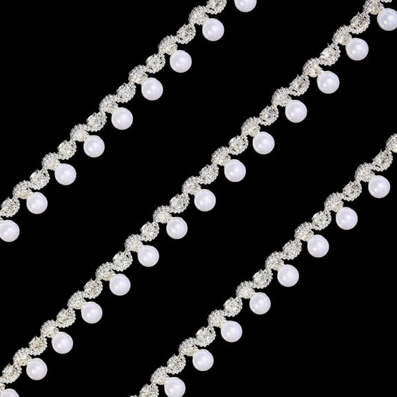 1 Yard Pearl Rhinestone Fringe Trim Rhinestone Pearl Chain Diamond Crystal Fringe Trim for Sewing Crafts Wedding Dress Clothing Accessories