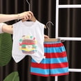 thumbnail image 2 of ASFGIMUJ Summer Toddler Boy Two Piece Clothing Suit Sleeveless Cute Cartoon Pattern T Shirt + Shorts Outfit 12 Months-18 Months, 2 of 4