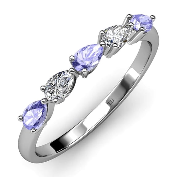 TriJewels 1.25 ctw Pear Cut Tanzanite and Lab Grown Diamond 5 Stone Wedding Band in 10K Gold