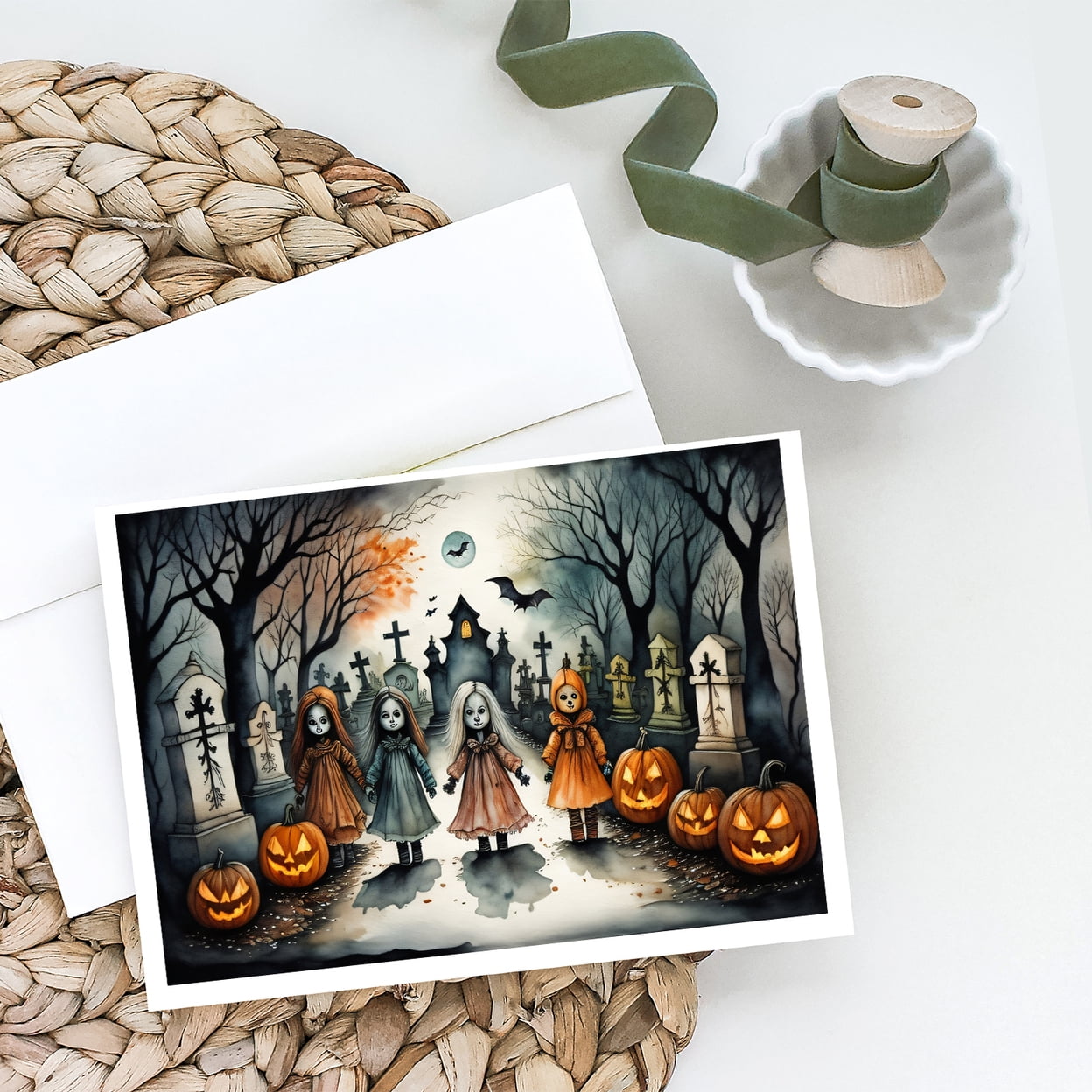 Creepy Dolls Spooky Halloween Greeting Cards and Envelopes Pack of 8 7 in x 5 in