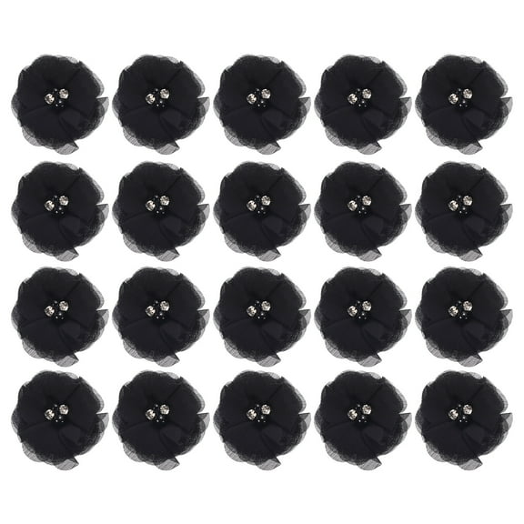 Artificial Rhinestone Chiffon Flower Heads, Black Faux Flowers 2 Inch 20Pcs