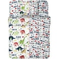 thumbnail image 3 of Bed Sheet，4-Piece Dinosaur-Themed Toddler Bedding Set , Cartoon Print Style Kids Bed Set Includes Microfiber Comforter, Flat Sheet, Fitted Sheet and Reversible Pillowcase, Standard Size, 3 of 9