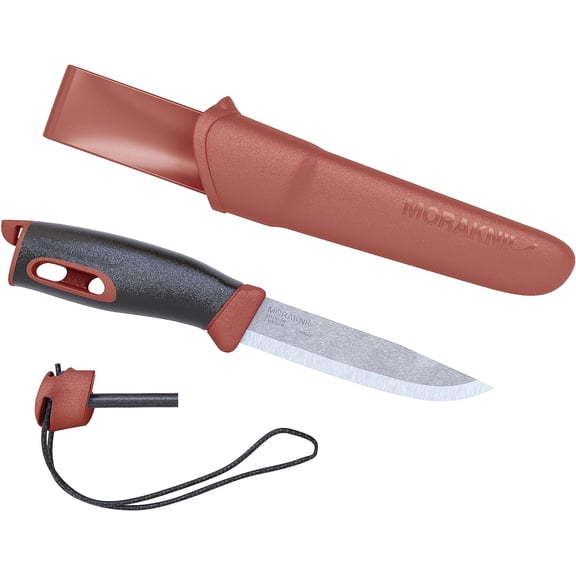 Morakniv Companion Spark Sandvik Stainless Steel Fixed-Blade Knife With Sheath and Fire Starter, 3.9 Inch, Red