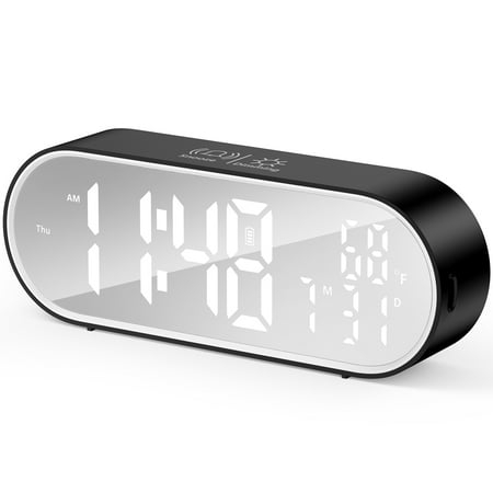 LED Digital Alarm Clock with Large Display, FiveBox Dimmable LED Display with 3 Level, Date Temp Display Wall Clock, Tiny Electric Clock Digital Clock Small Clocks for Bedroom, Living Room, Black