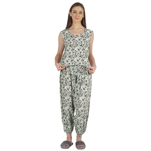 Moomaya Ensemble de Nuit en Rayonne Imprimée pour Femmes Pyjama à Entrejambe Bas 2 Pcs Vêtements de Détente