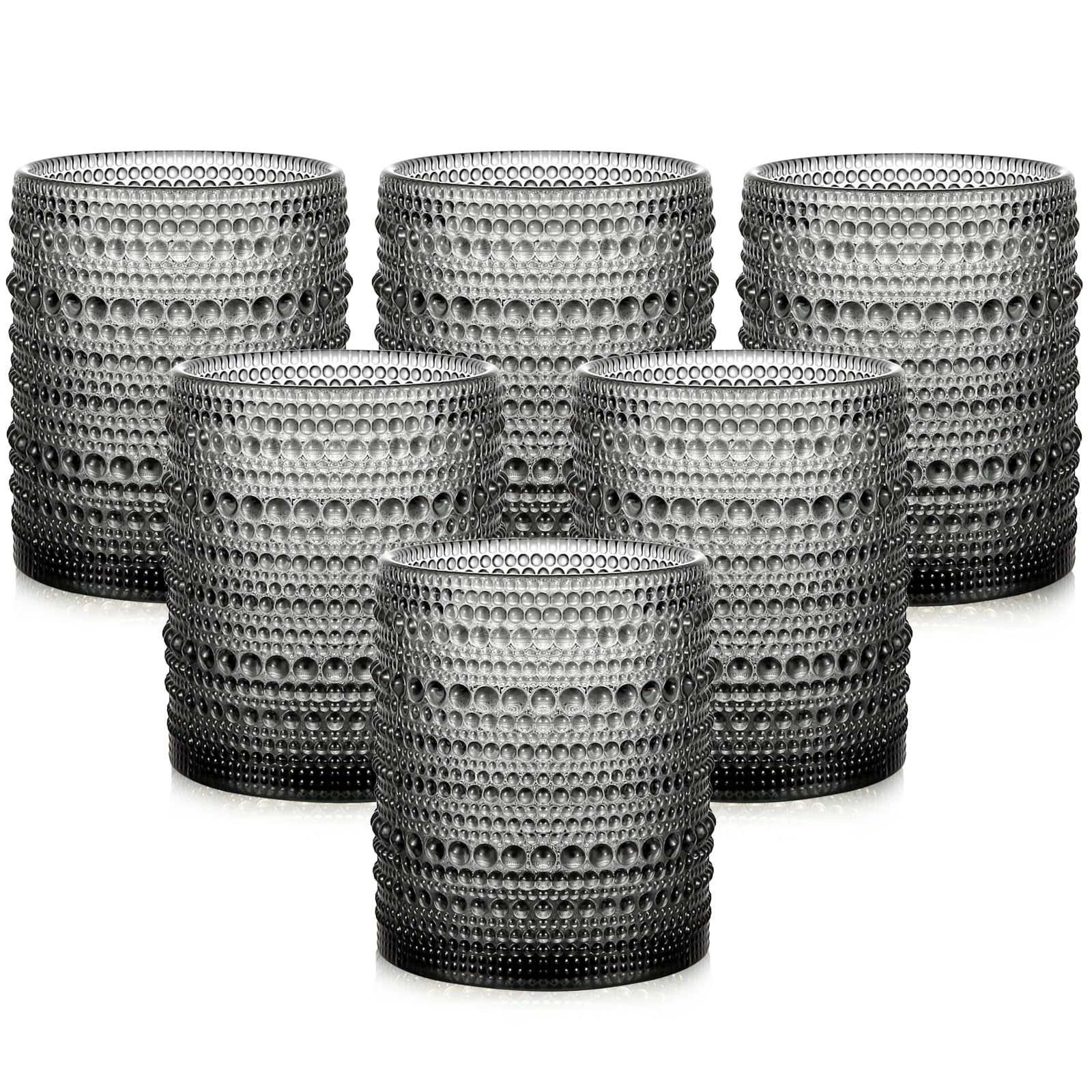 Vintage Glassware Drinking Glasses Set of 6 12 oz Hobnail Glass Cups Embossed Green Water Tumbler for Beer Cocktail Whiskey Juice and Various Mixed Drinks- 1 Cleaning Brush