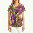 thumbnail image 4 of Hearthz Mardi Gras Fitted Scrub Tops Women Stretchy Fat Tuesday Carnival Womens Tshirts V Neck Short Sleeve Nurse Uniforms with Pocket S-5XL, 4 of 4