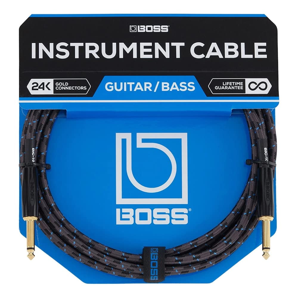 BOSS BIC-10 10-Foot Instrument Cable, Straight-Straight - 1 Pack Bundle with Picks