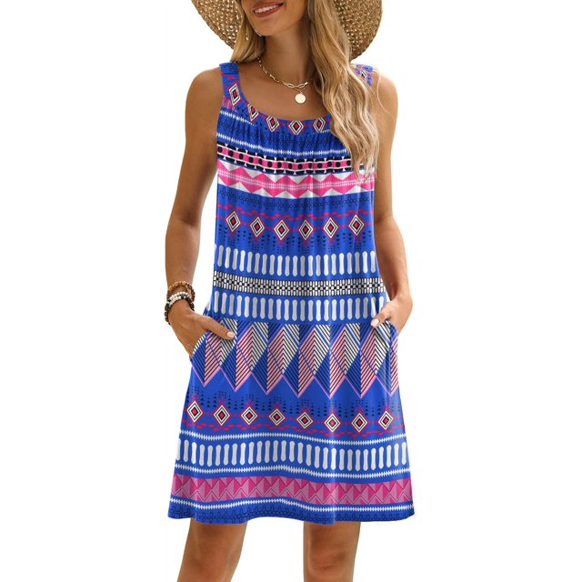 HOTOUCH Robe Femme 2024 Été Décontractée Robe T-Shirt Couverture de Plage Sans Manches Robe Débardeur avec Poches