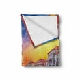 thumbnail image 2 of Italian Soft Flannel Fleece Throw Blanket, European Venice Canal with Historical Buildings Famous Town Scenery, Cozy Plush for Indoor and Outdoor Use, 60" x 80", Blue and Orange, by Ambesonne, 2 of 6