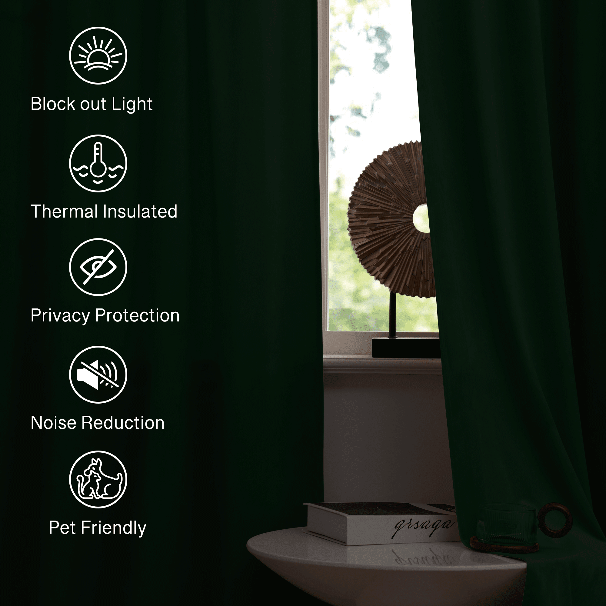 StangH Dark Green Velvet Curtains - Bedroom Privacy Blackout Window Curtains Rod Pocket Thermal Insulated Green Curtain Panels for Sliding Door/Foyers, W52 x L96, 2 Panels