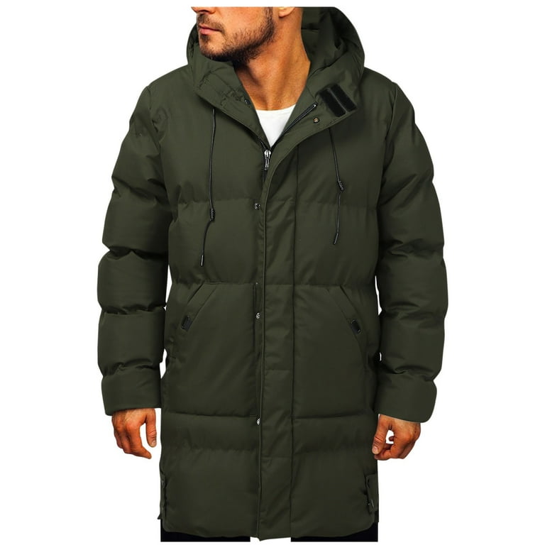 Button up Coats for Men Wear On Both Sides Jacket Hooded Zipper Long Sleeve  Pocket Warm Synthetic down Jackets