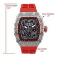 thumbnail image 6 of Charles Raymond Men's Luxury Iced Out Crystals Diamond Watch with Unique Tonneau Shape, Comfortable Silicone Band, Show Your Style Design (ST10526-C Red SLV), 6 of 8