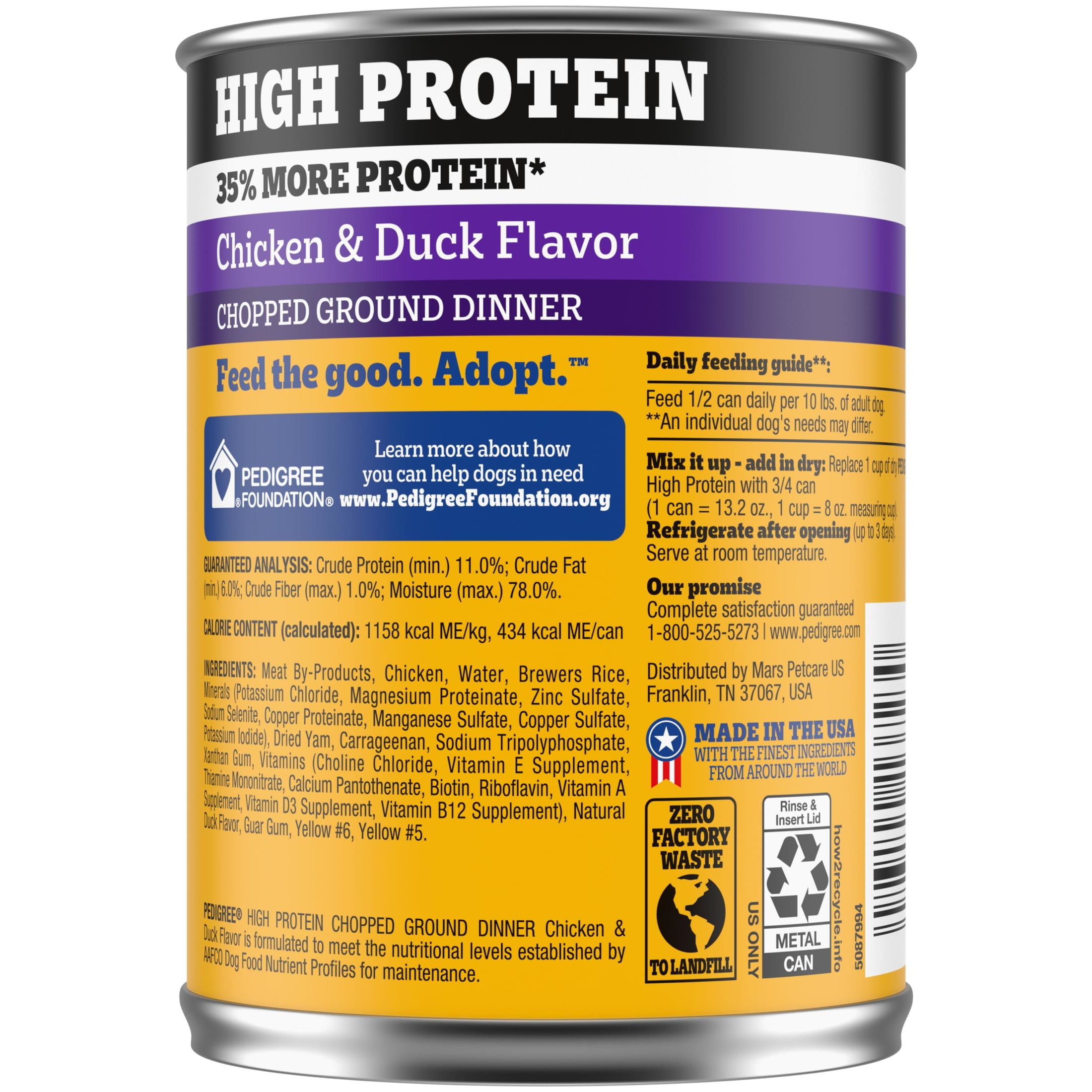 (12 pack) Pedigree High Protein Chopped Chicken & Duck Flavor Adult Soft Wet Dog Food, 13.2 oz Can