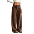 thumbnail image 2 of Corduroy Pants Womens Low Rise Wide Leg Cargo Pants Casual Baggy Lounge Pant Office Business Work Pant with Pockets Coffee S, 2 of 7