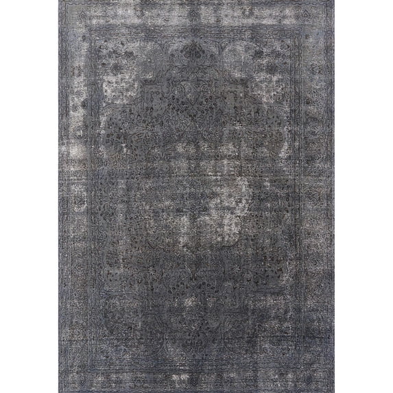 Ahgly Company Machine Washable Indoor Rectangle Industrial Modern Black Area Rugs, 7' x 10'