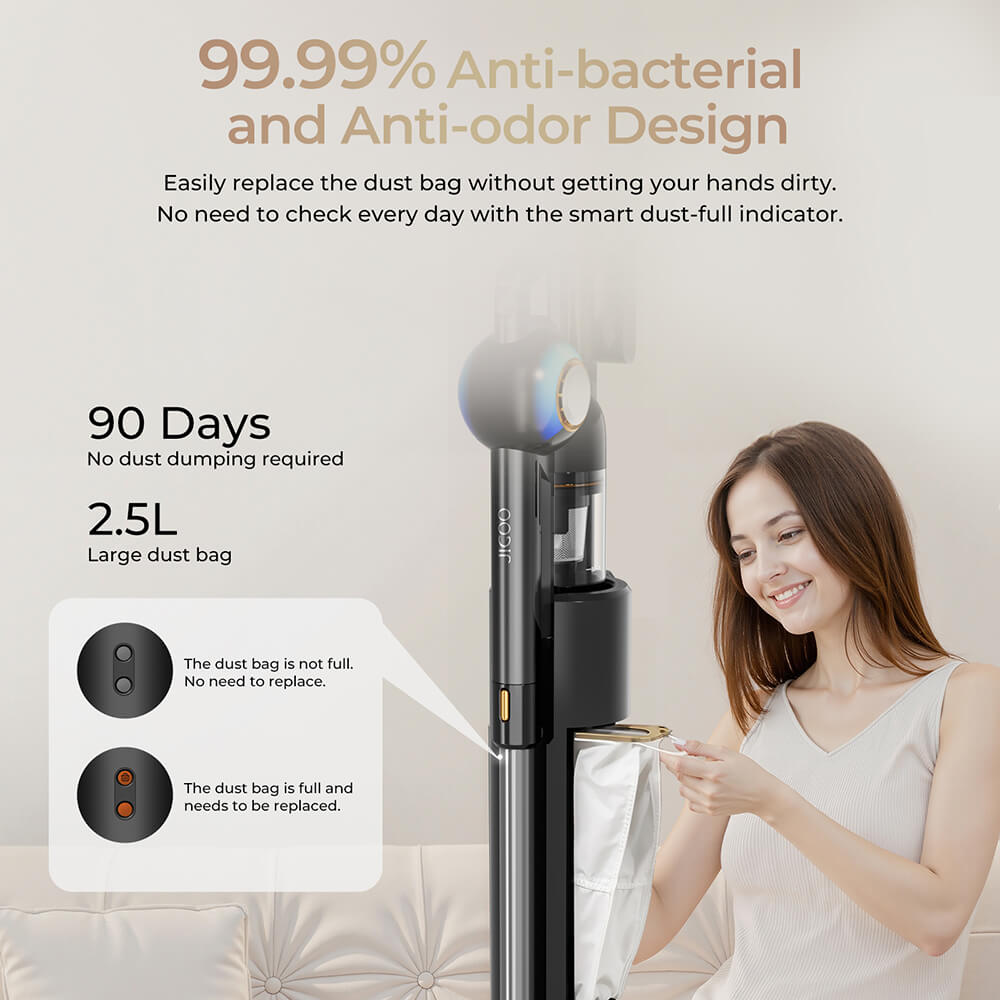 JIGOO Cordless Vacuum Cleaner Station with 2.5L Dust Capacity, 3 Modes, Dual LED, Auto Dust Collection JIGOO V700 Black