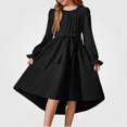 thumbnail image 2 of Teylalorva Dresses of Girls (4-13), Sweet Flowy Belted Party Dresses Crew Neck Long Sleeve Fashion Outfit Summer Occasions Black Size 12, 2 of 6