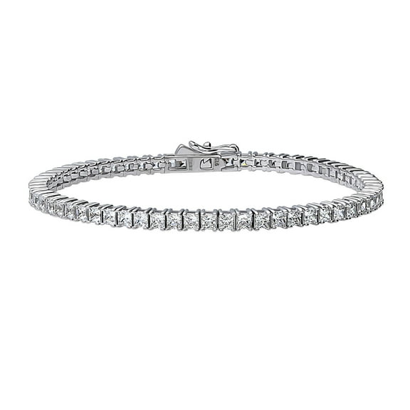 BERRICLE Sterling Silver Princess Cut Cubic Zirconia CZ Fashion Tennis Bracelet for Women, Rhodium Plated, 6.5 inch