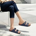 thumbnail image 2 of Litfun Women's Cork Footbed Slide Sandals with Arch Support Summer Leather Flat Sandals with Adjustable Buckle, Navy, 2 of 7