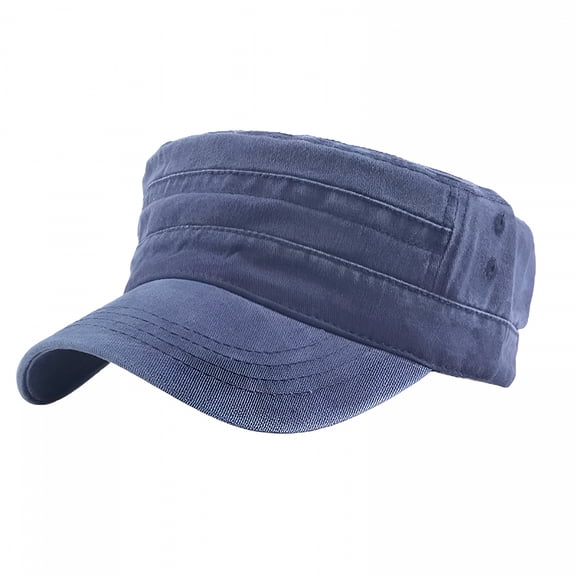 TELOLY Men Military Cap Summer Autumn Casual Cadet Hat Washed Flat Top Caps Solid Color Denim Flat Top Cap