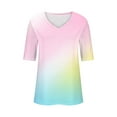 thumbnail image 3 of Womens Clothing Homenesgenics Woman Clothes under $5 2025 Women's Fashion Tees Casual V-Neck Loose Cute T Shirt 1/2 Sleeve Ladies Tops Pink XXXL, 3 of 4