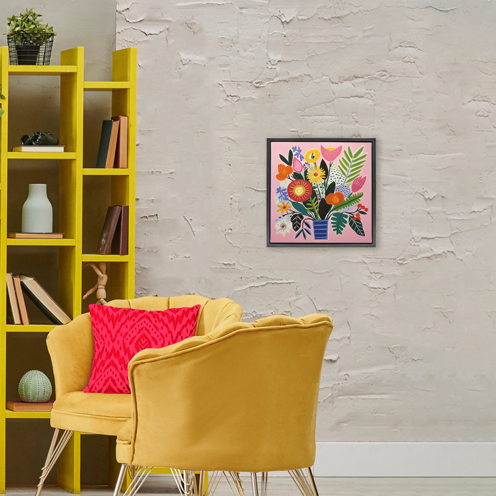Stupell Industries Floral Flourish Summer Bouquet Black Framed Floater Canvas Wall Art, design by Lazar Studio