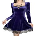 thumbnail image 1 of OUSITAID Robe Gothique Mode Femme Couleur Unie Manches Longues Taille Haute Bordure en Dentelle Robe Trapèze Mode Urbaine, 1 of 6