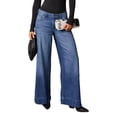 thumbnail image 2 of Wide Leg Jeans for Women High Waisted Denim Pants Boyfriend Jeans Trendy Casual Summer Bottom Blue L, 2 of 9