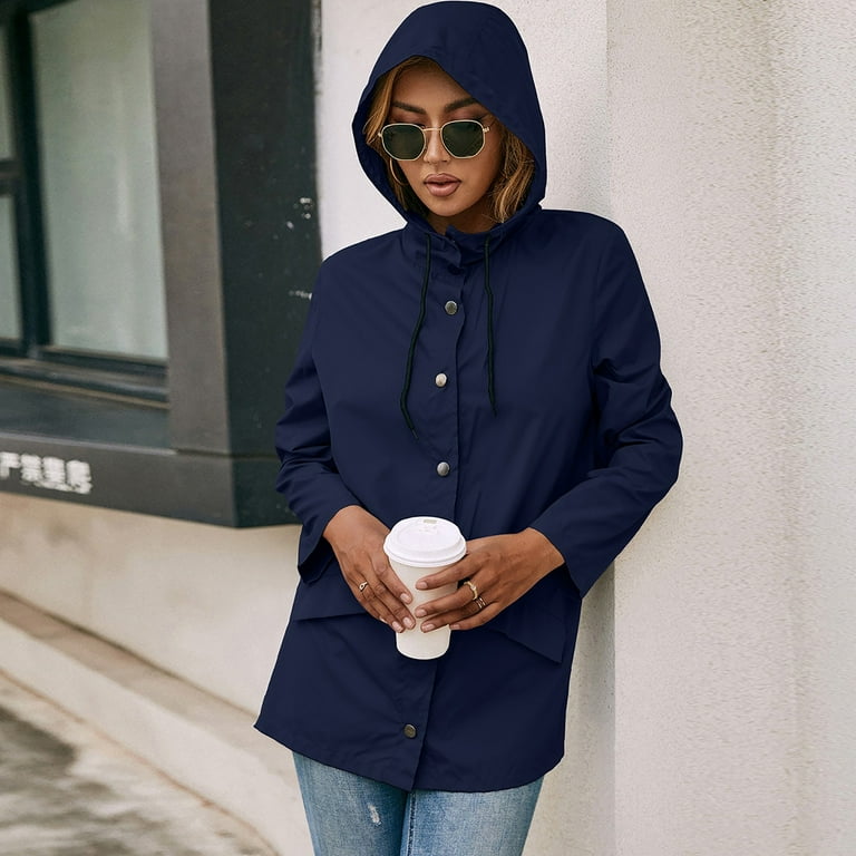 Women Solid Rain Jacket Outdoor Plus Size Hooded Windproof Loose Coat Water Proof plus Size Winter Jackets Misses Dress Coats Suit Jacket for Women plus Sized Rain Jacket Jackets 2x Heavy