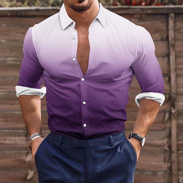 Blusa y camisa de manga larga con cuello vuelto para hombre, estilo casual, a la moda, con botones estampados, blusa de manga larga con cuello vuelto, camisetas de poliéster para hombre