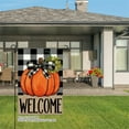thumbnail image 3 of JOOCAR Welcome Pumpkin with Black White Plaid Bow Linen Garden Flag for Fall Autumn Home Outdoor Garden Yard Door Decor 12x18 inch, 3 of 5