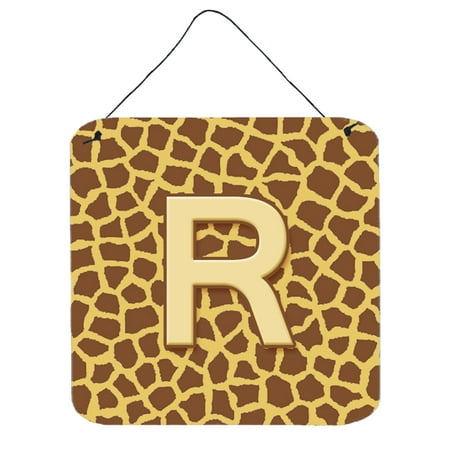 - Letter R Initial Monogram - Giraffe Aluminium Metal Wall or Door Hanging Prints