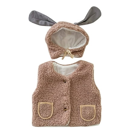 

Baby Boys Girls Sleeveless Lamb Vest Coat Outer Outwear Cardigan With Rabbit Ear Hat Outfit Set Clothes 2PCS