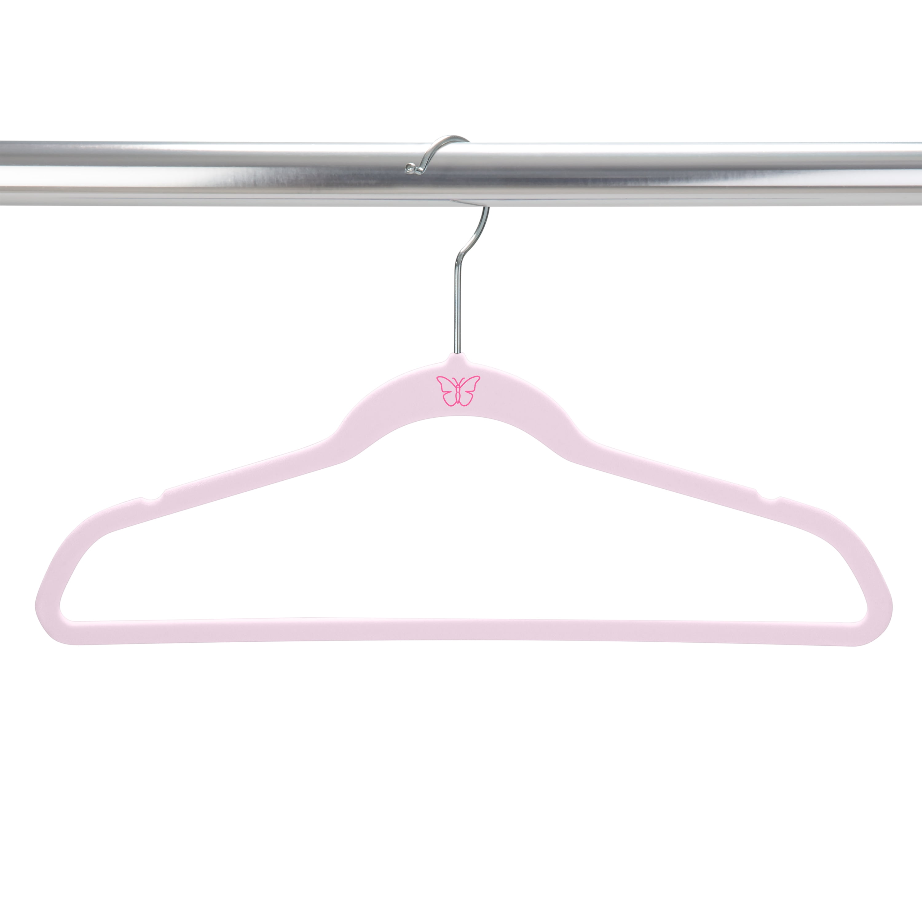 Simplify Kids 100 Pack Velvet Hangers with Butterfly Icon in Blush Pink