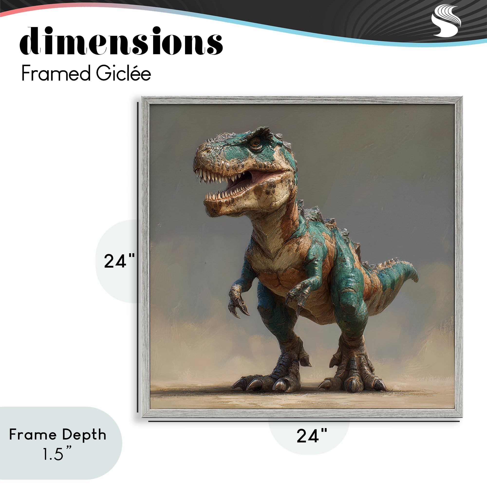 Stupell Industries Turquoise T-Rex Study Gray Framed Giclee Art, design by Wumples