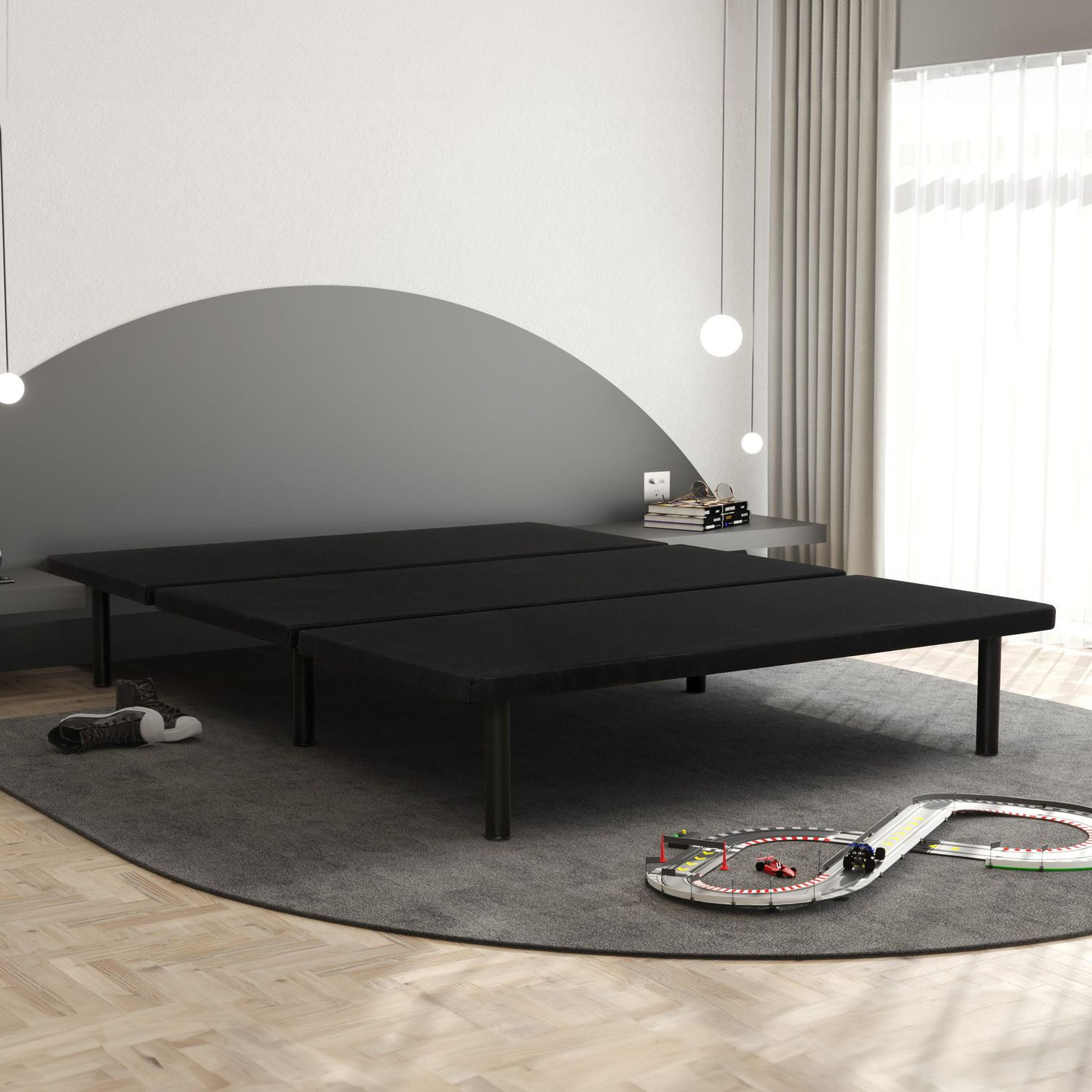 ZenBase Black Upholstered Platform Bed Frame, King