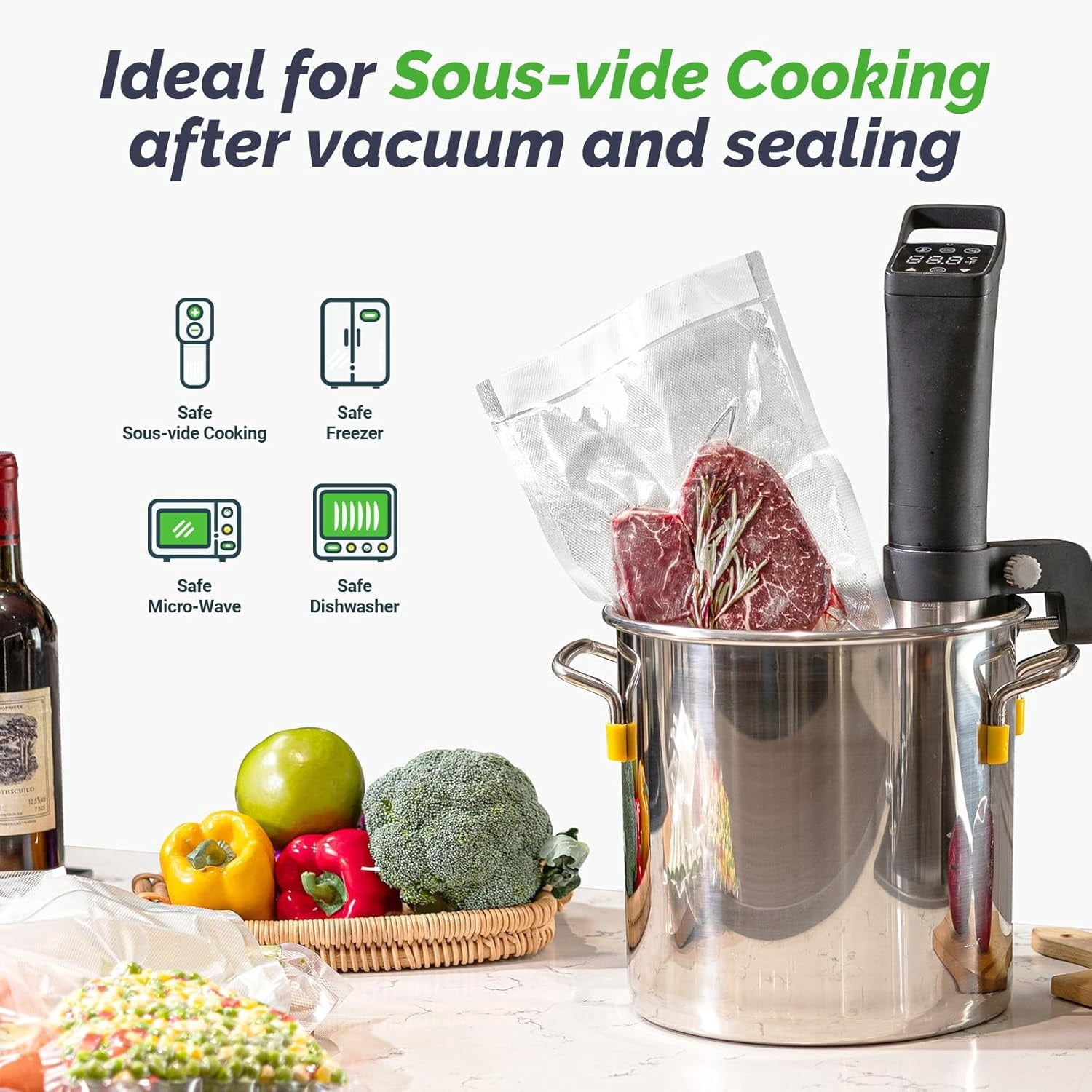 Vacuum Sealer, Vacuum Sealer Machine for Food Storage with Sealer Bags & Roll, Automatic Food Sealer, Compact, LED Lights, Easy to Clean, Dry & Moist Modes (Silver)