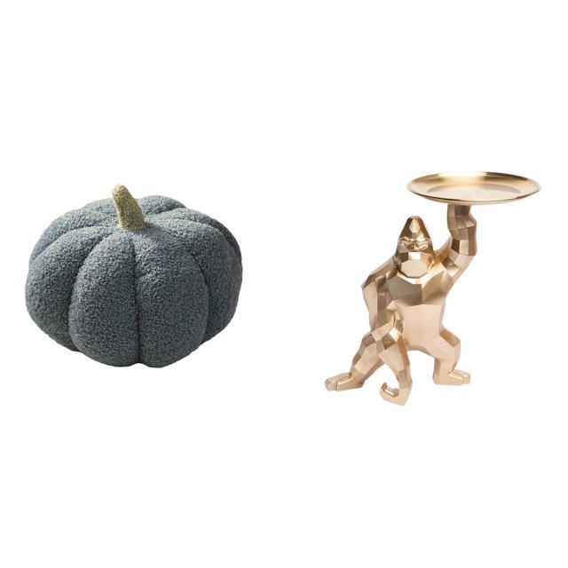 Cojín De Sofá De Peluche De Calabaza De Halloween Y Estatua De Resina, Escultura Decorativa, Bandeja, Adorno Para Dormitorio Y Sala De Estar.