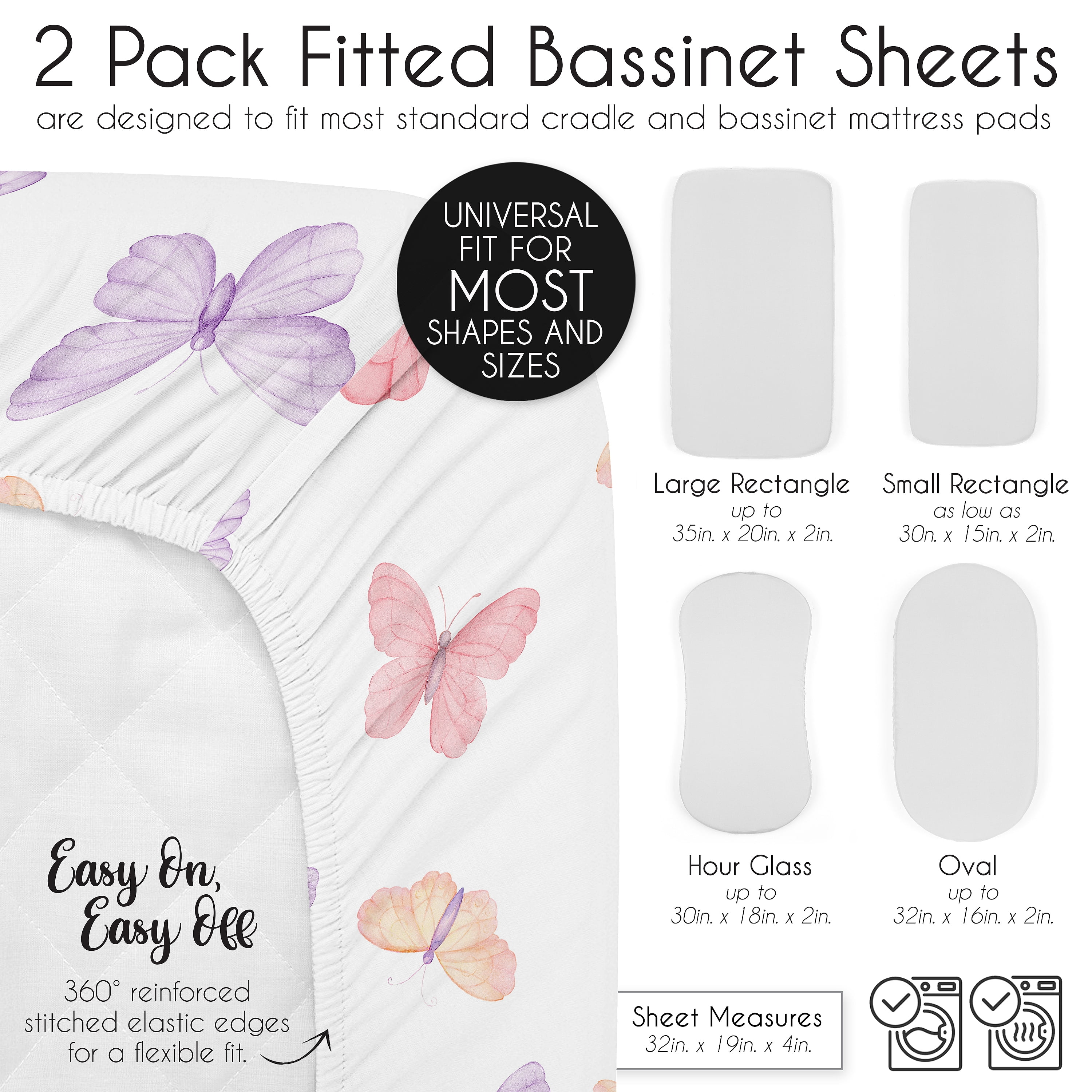 Sweet Jojo Designs Butterfly Blush Pink and Purple Girl Baby Bassinet Fitted Sheets Set 2 Piece