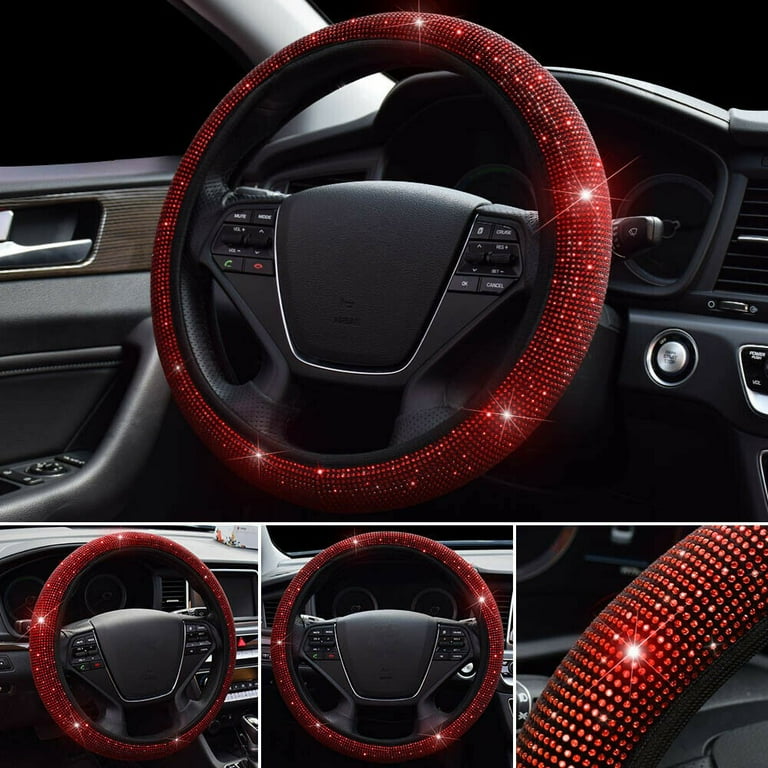 ZAR 133.55 30％ Off, Luxury Red Rhinestone Diamante Car Steering Wheel  Covers for Girls Crystal…