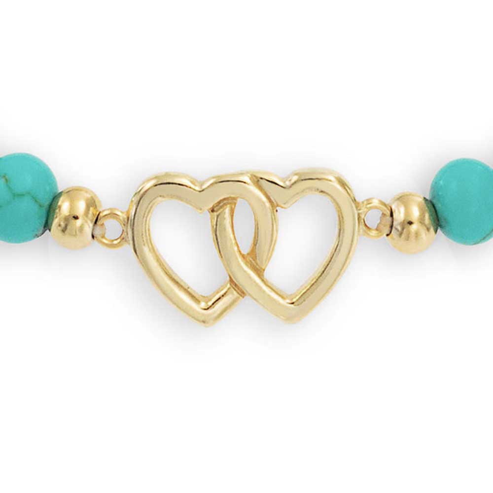 Interlocking Hearts Bff Compressed Turquoise Strand Bead Stretch
