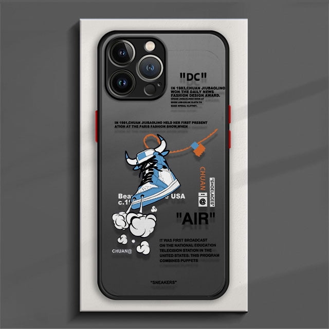 Funda de teléfono mate para iPhone 14 13 11 12 Pro XS Max XR X 7 8 6 6S Plus MINI silicona borde duro PC cubierta Street Sneakers etiquetas Dengxun unisex